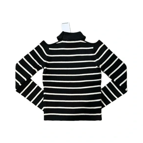 Olivaceous Stitch Fix  sweater top black white mock neck cold shoulder cutout - Picture 6 of 6